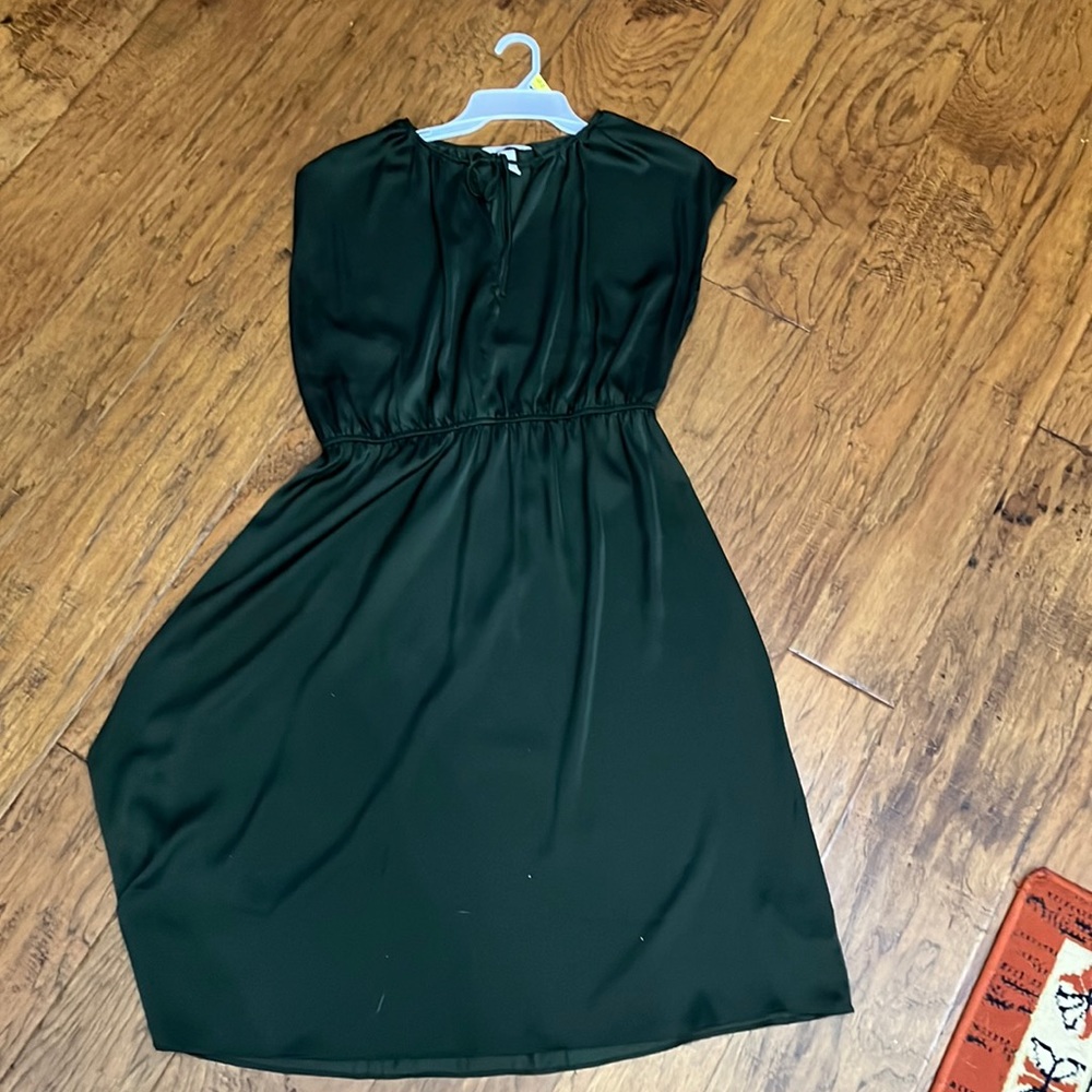 Green mid length dress.